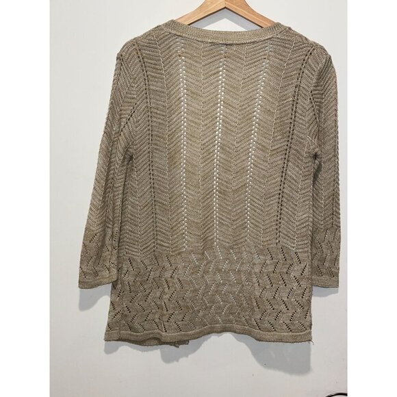 Notations Petite Womens Open Front Beige Knit Cardigan Sweater PM Made In USA - Picture 5 of 10
